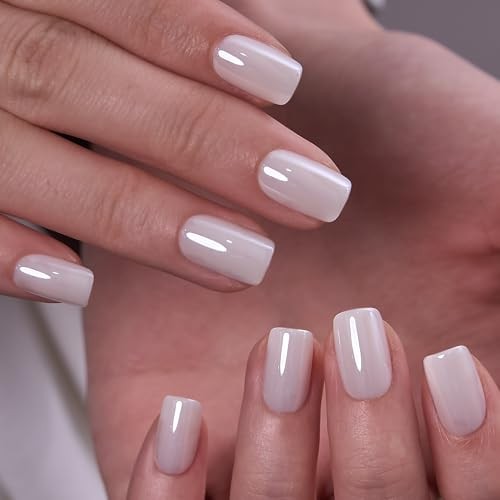 Soft Gel Square Milky White Press-On Nails Short, Reusable Fake Urban Frost