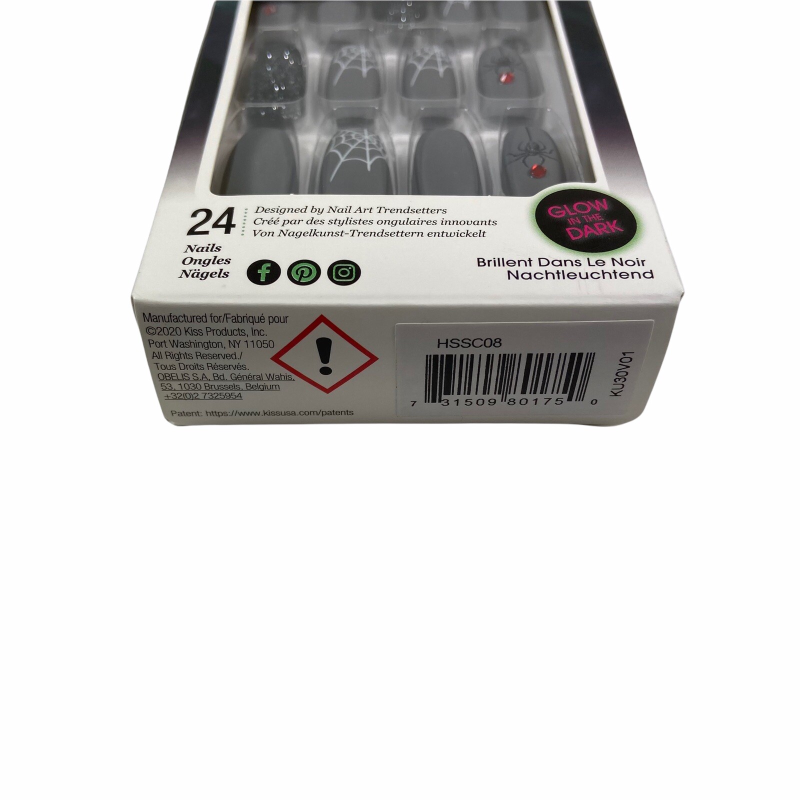 NEW Kiss Nails Halloween Glue Press Manicure Long Coffin Matte Gray Spider Web