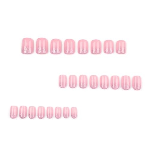 Nude Pink Press on Nails – Short Square Round – Base Glitter Design – Reusable
