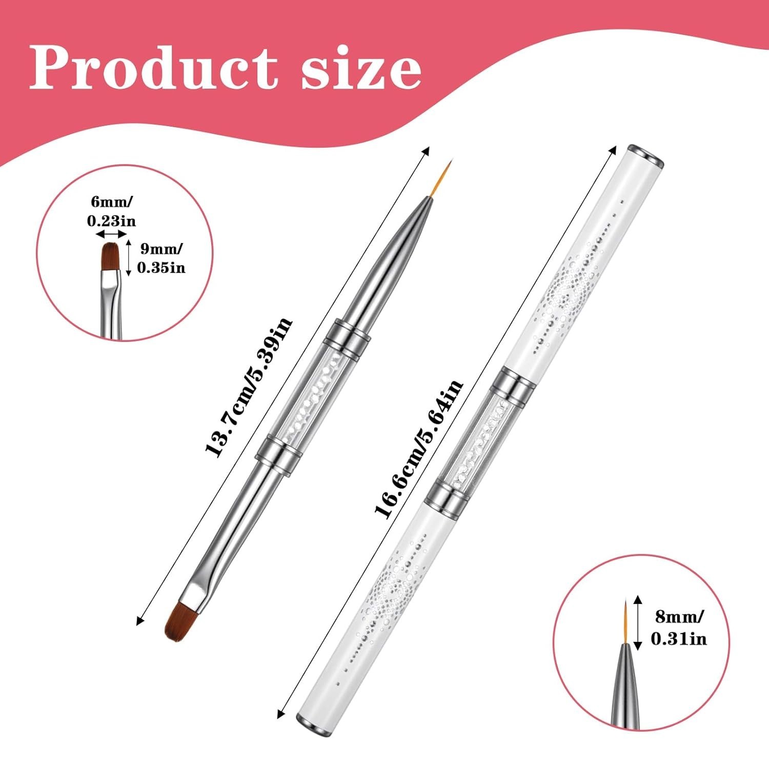 2-PCS Double-Ended Nail Builder Gel Brush, French Tip Liner Rhinestone Tool