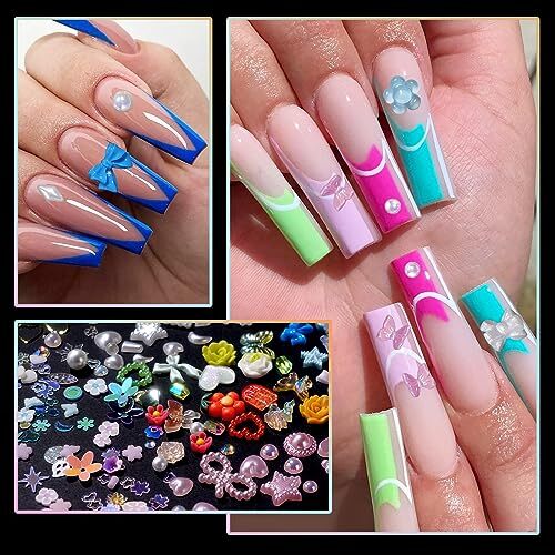 3D Assorted Pearls Gems Nail Charms Kit Multi Color Heart Flower S1-colorful
