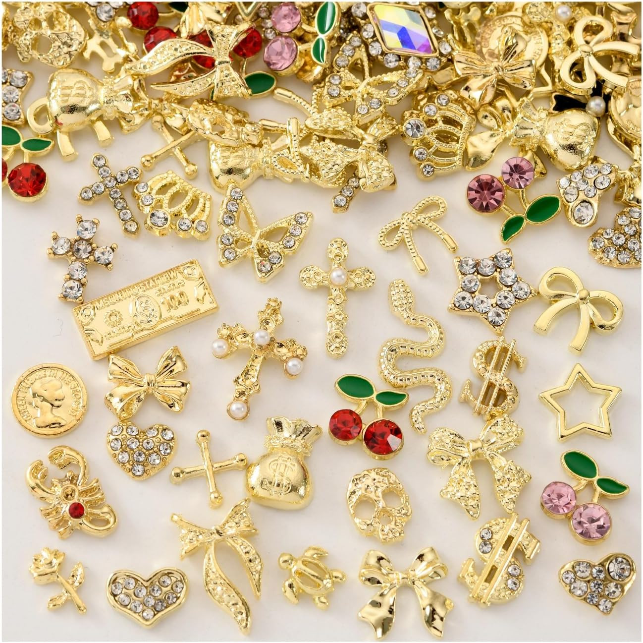 100Pcs Gold Nail Charms and Gems Charms for Nails Design Gold Charms for Nails M