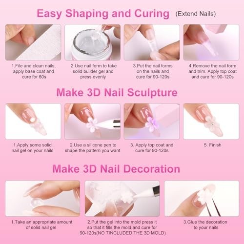 3D Sculpting Gel for Nail Art 2Pcs, White & Clear Solid Builder Gel | Non-Sticky