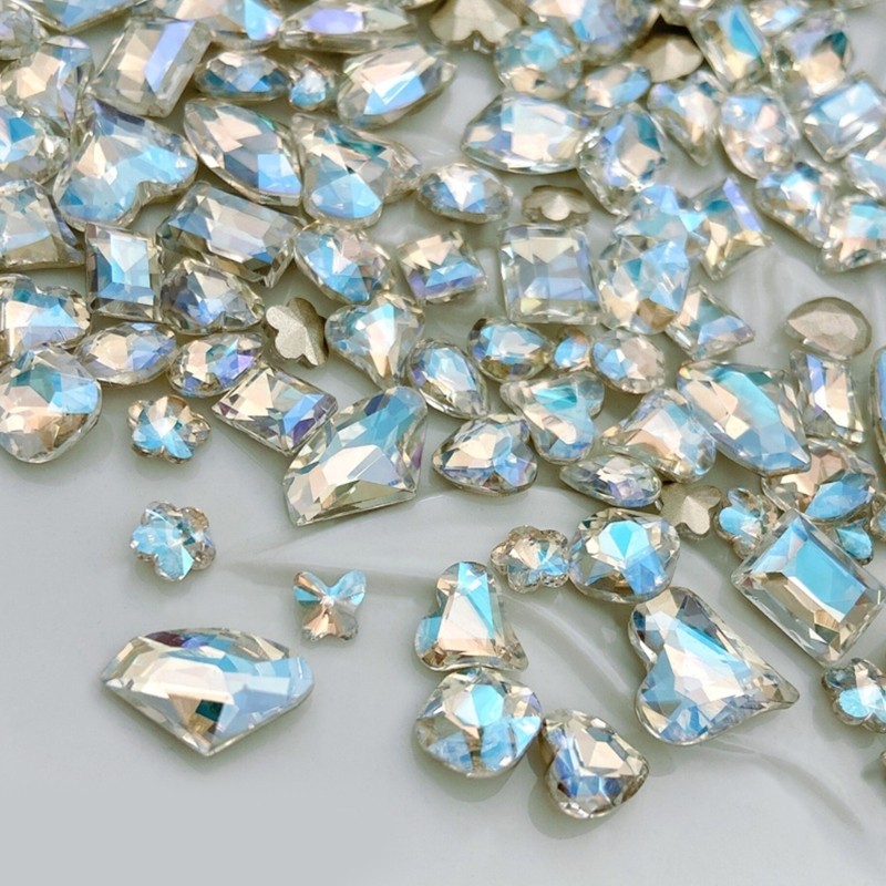 10 Pcs/Set Butterfly Shape Nail Rhinestones Waterdrop Nail Gems Heart Nail Charm