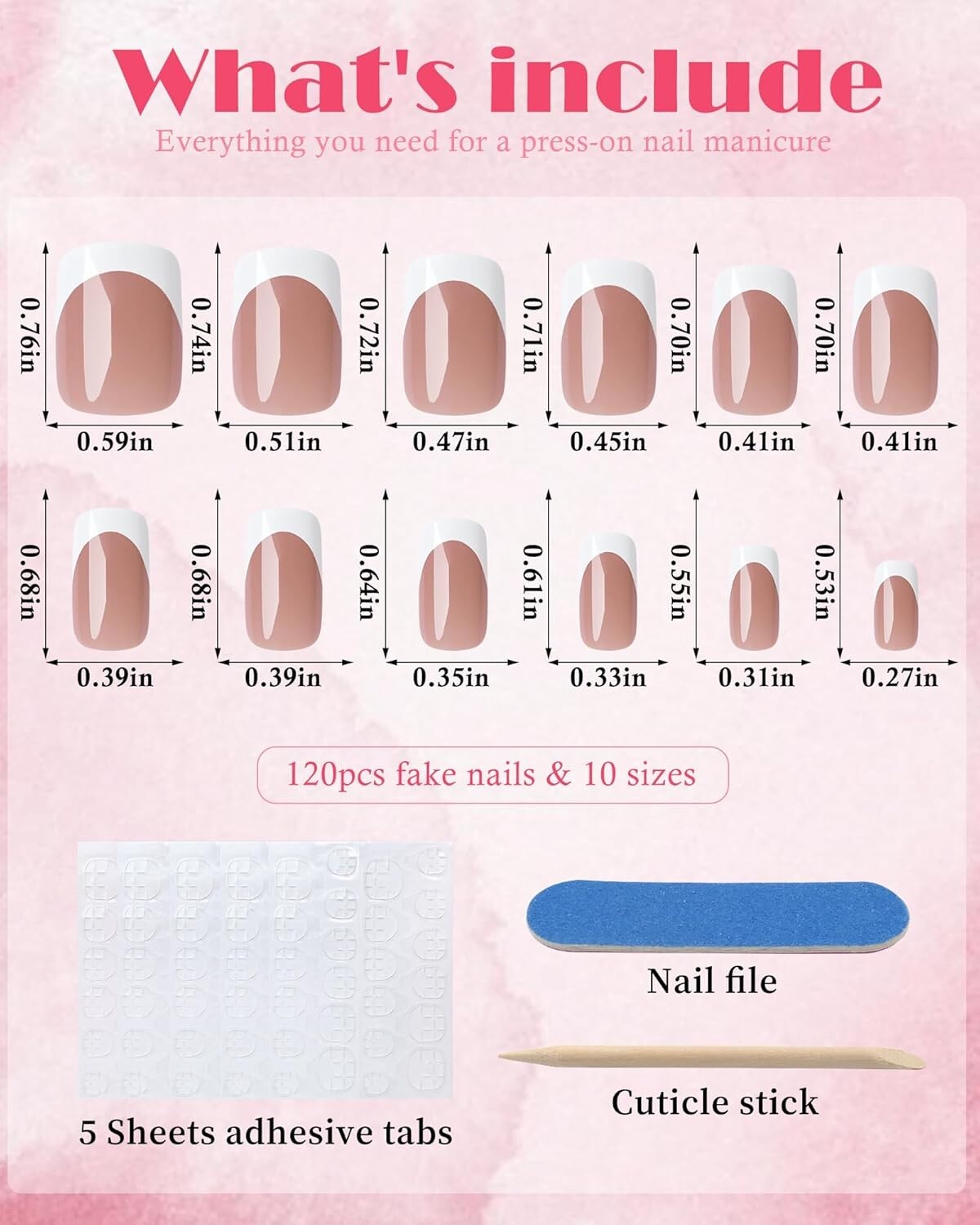 “French Tip Press on Nails Short Square Nail Tips,120pcs White Deep French Nai..