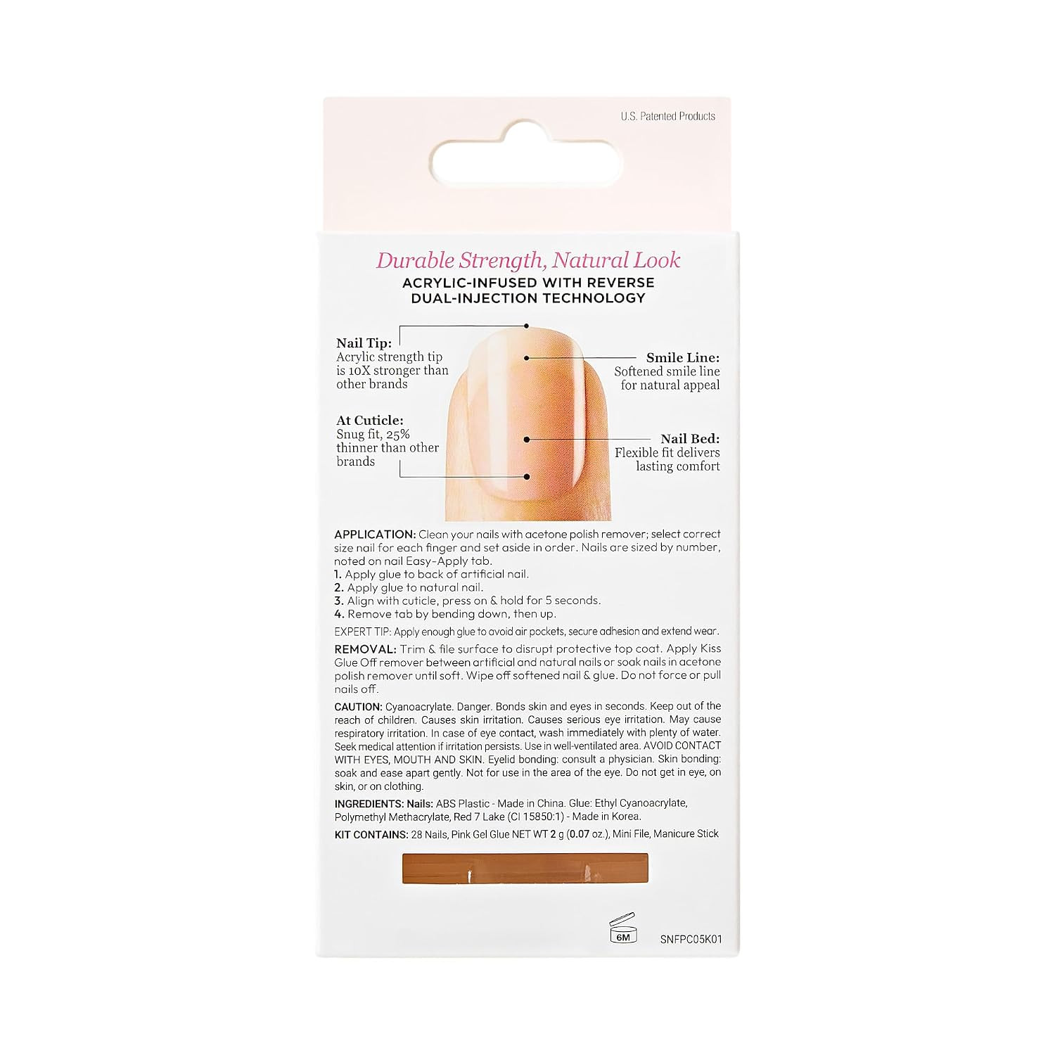 Salon Acrylic French Manicure Set, ‘Leilani’, Medium Length, Nude Square Press-O