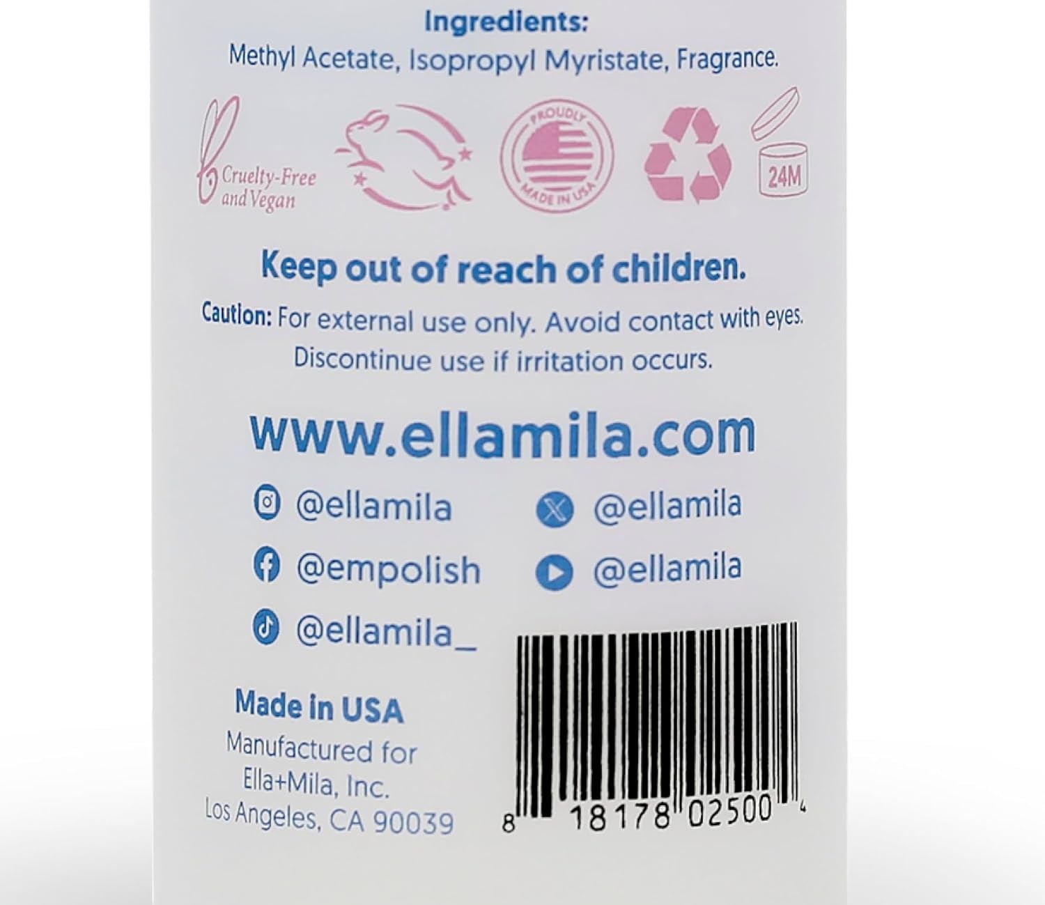 ella+mila Non-Acetone Nail Polish Remover – Gentle, 8 Fl Oz (Pack of 1)