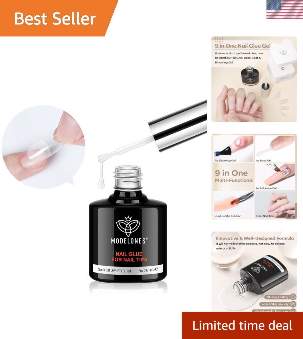 Multi-Functional 15ml Gel Nail Glue – Crystal Clear Finish for Nail Art Mastery