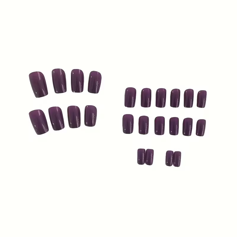 Deep Purple Reusable Press-On Nails Medium Length Oval Gloss 24 Pieces