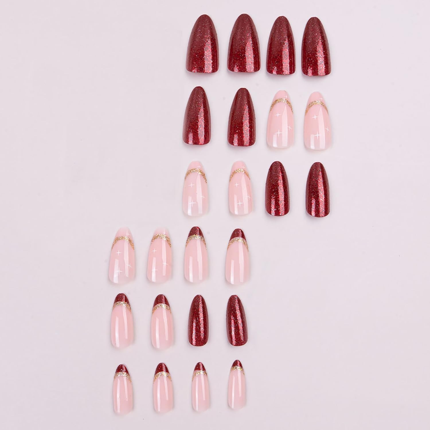 Press on Nails Tip Almond Medium Length, Artificial Fake Nails with Gold Sequ…