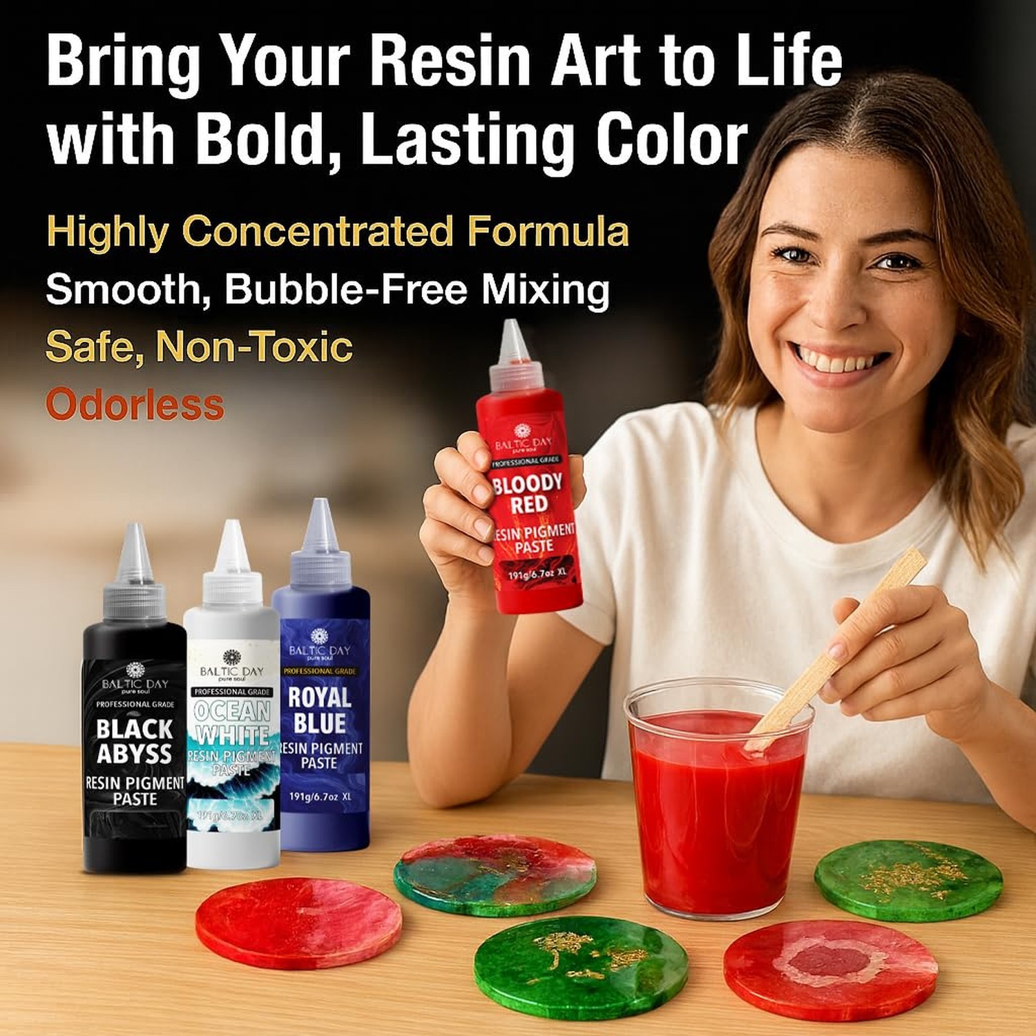 BALTIC DAY 24 Colors Epoxy Resin Pigment Paste Set – 20g Each, Highly Conc