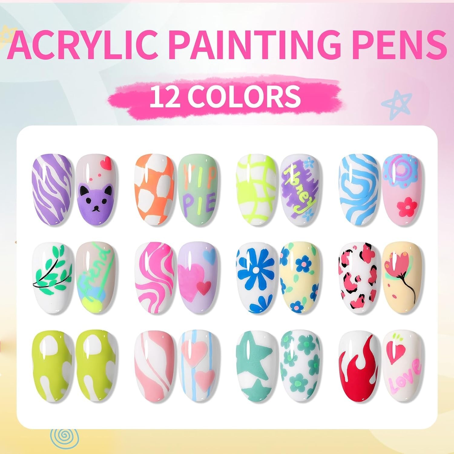 Quick Dry 12 Colors Neon Nail Art Pens – Fun Acrylic Markers for Creative Nails