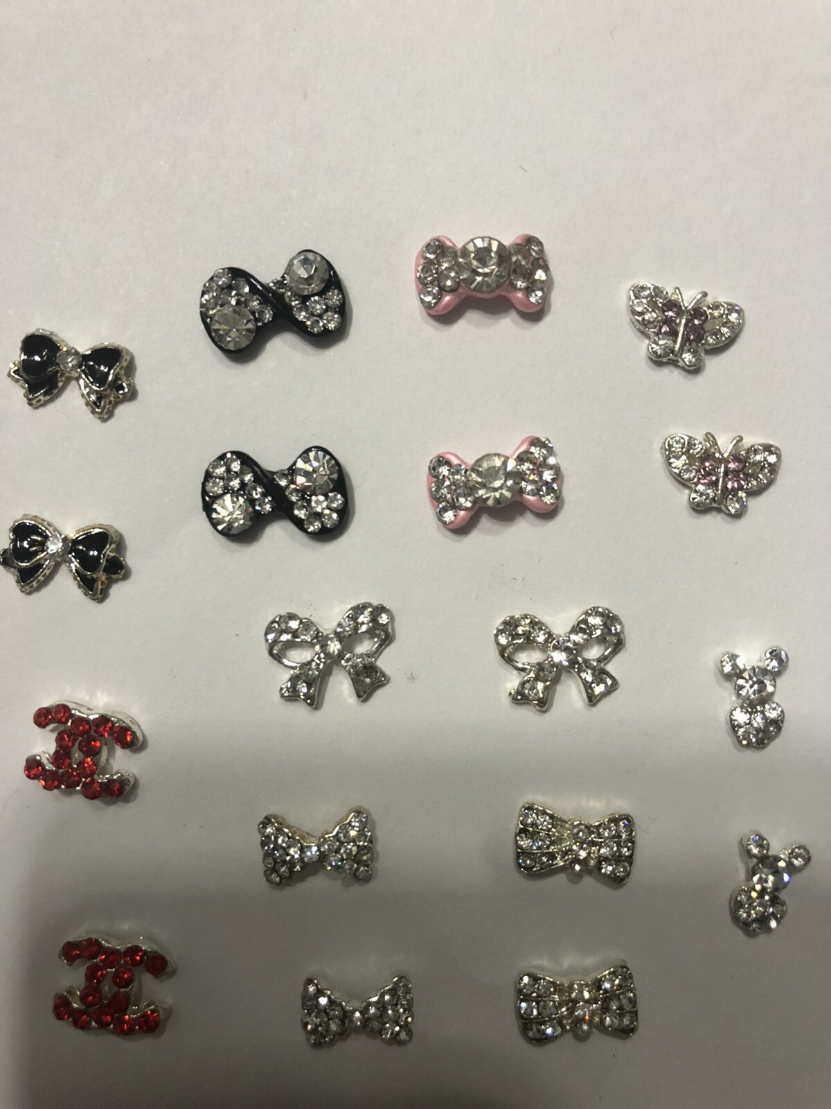 3D nail art decorations rhinestone tie bow butterfly black pink resin silver red