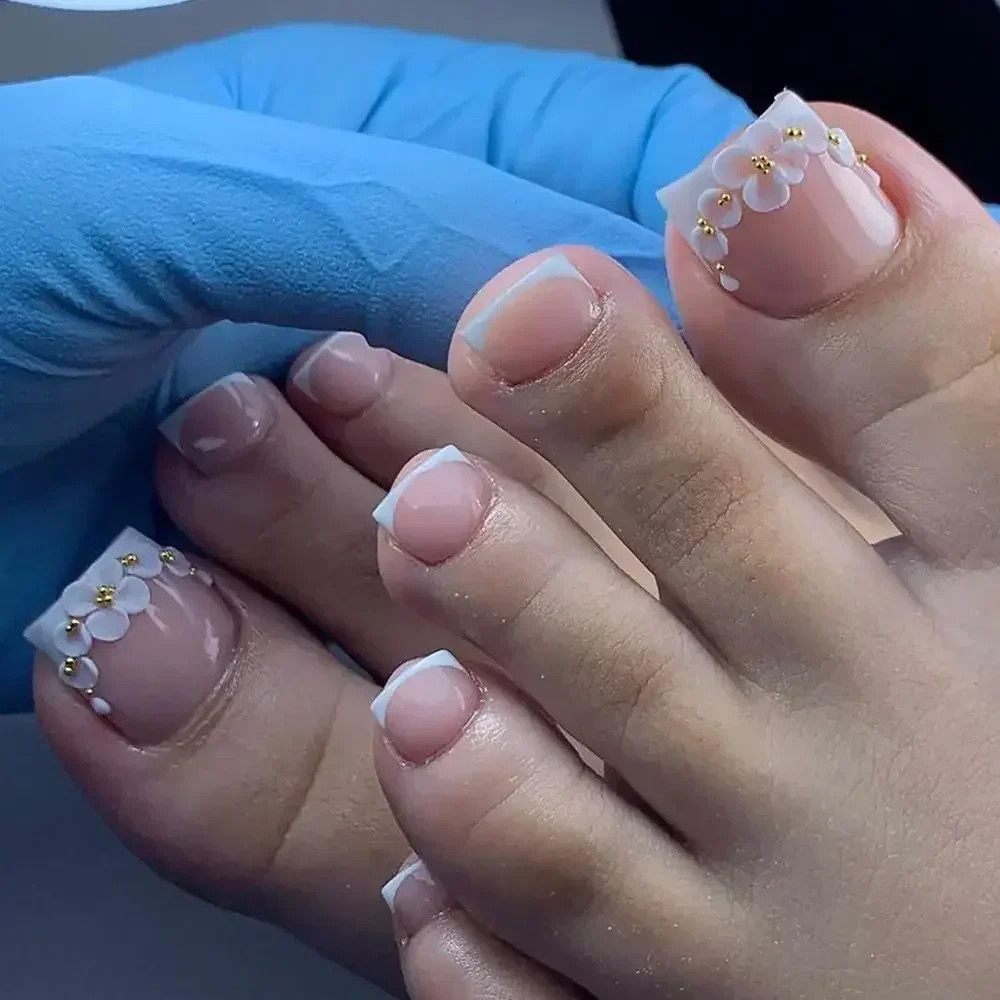 24pcs Sequins Full Cover Short Square Artificial Fake Toenails for Women Foot