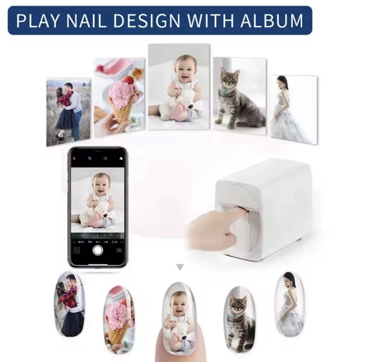 New Touch Screen 3d Digital Nail Printer Desktop Smart Art Machine APP Salon