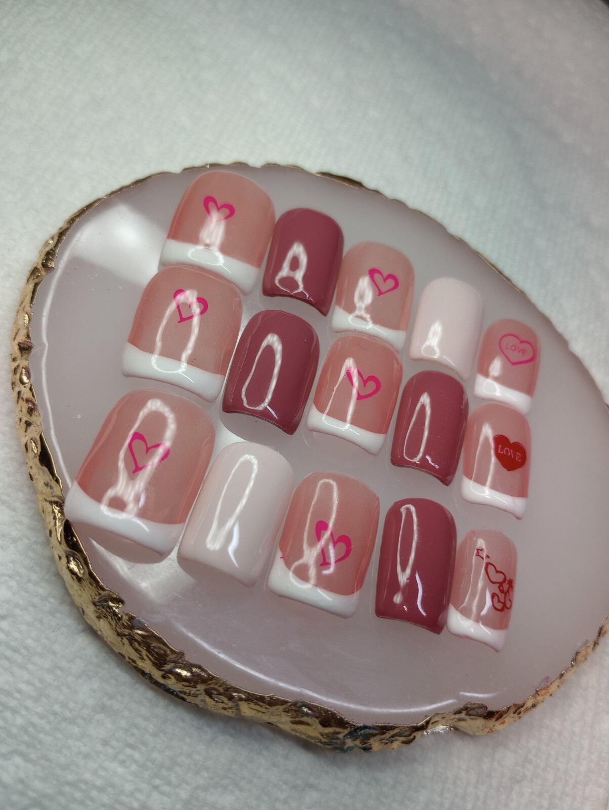 Hearts, Square Short, PressOn Nails, Handmade, Valentines, Women, Girls, Nail
