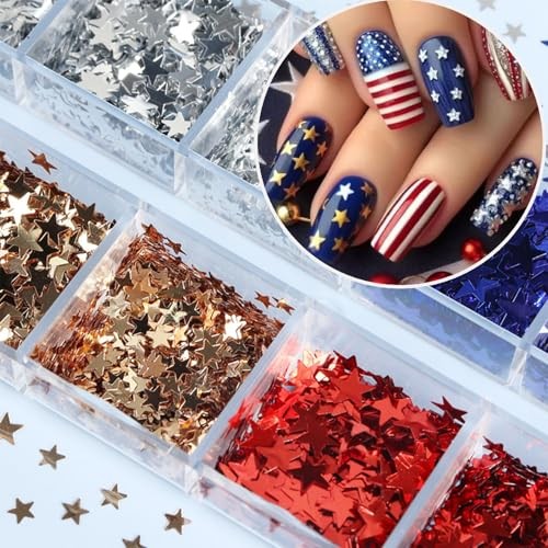 12 Grids Independence Day Nail Sequins，3D Holographic Nails independence Day-1