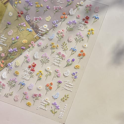 Flower Nail Stickers for Nail Art, 5D Embossed Floral Nail Decals Flower8