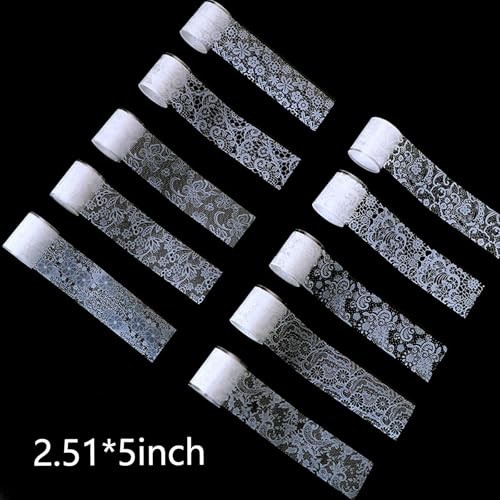 10 Rolls Nail Art Foil Transfer Sheets, Lace Nail Foil Decals Starry White Lace