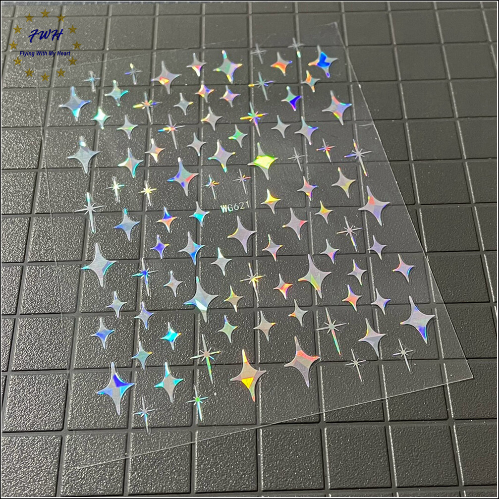 Laser Silver 4 Pointed Star Nail Decal Sticker Christmas Star of Bethlehem