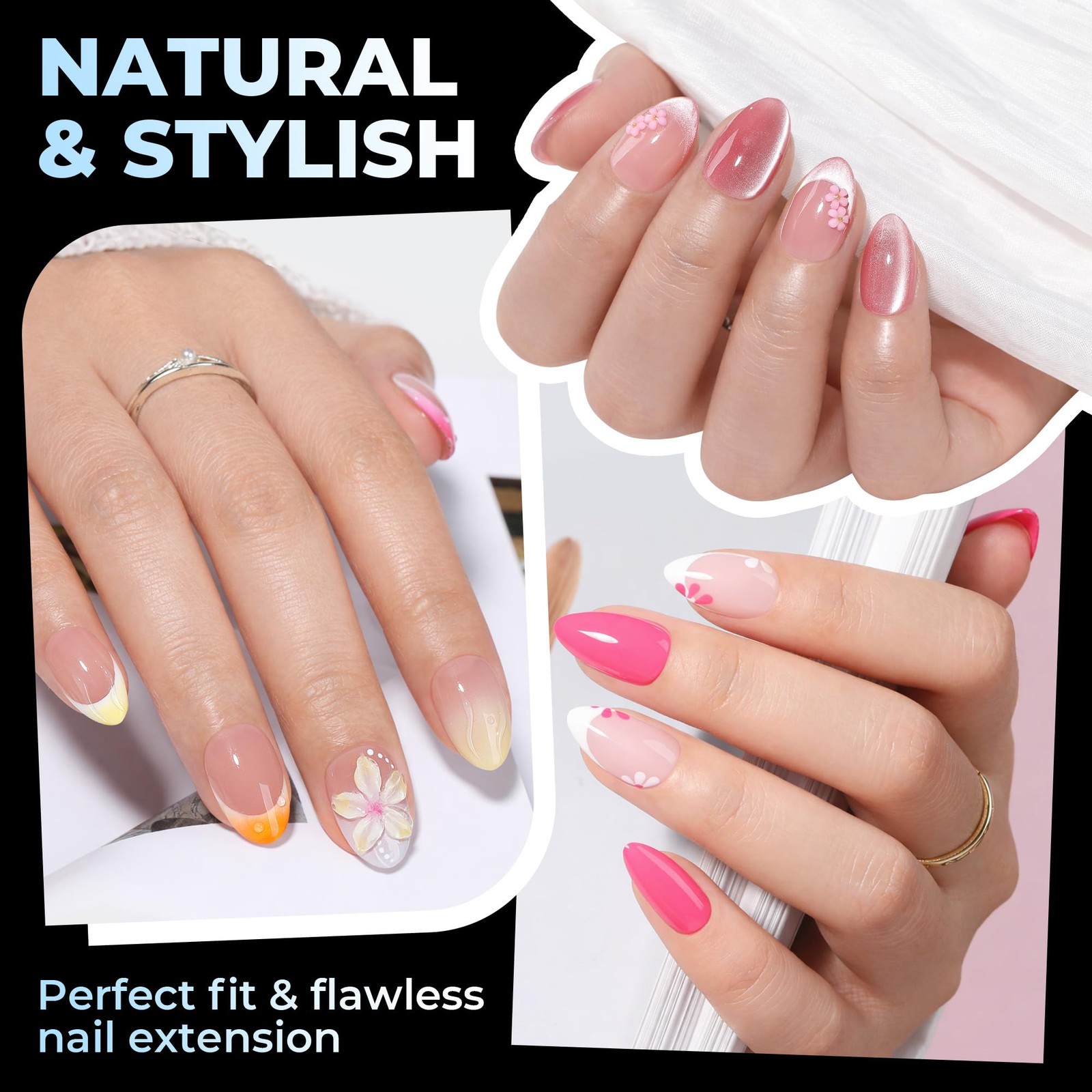UNA GELLA Short Almond Gel Nail Tips 15 Sizes (15 sizes), Clear