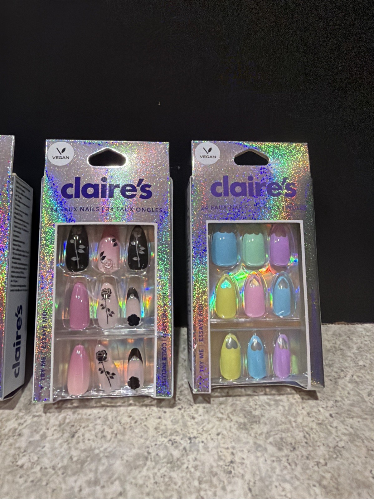 4 pack of 24 Press-On Nails Claire’s Faux Nails glue not included