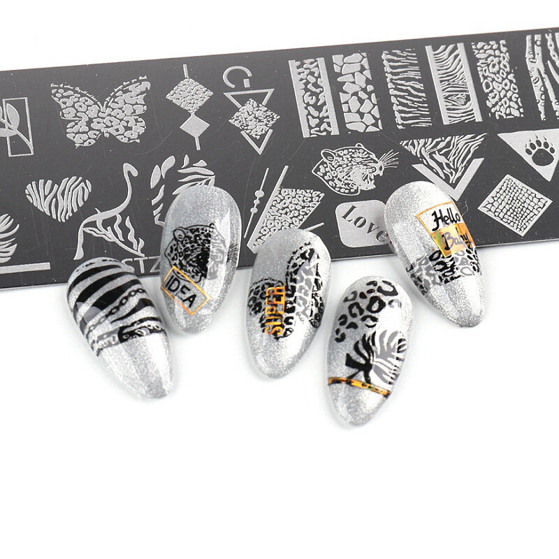Leopard Pattern Nail Art Stamping Plate Zebra Print Metal Nail Plates Geometry