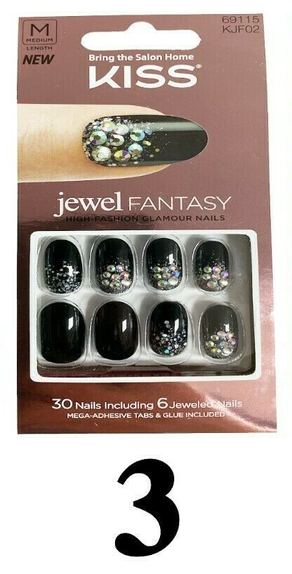 New Kiss Jewel Fantasy High Fashion Glamour Nails Medium Length 30 Nails #69115