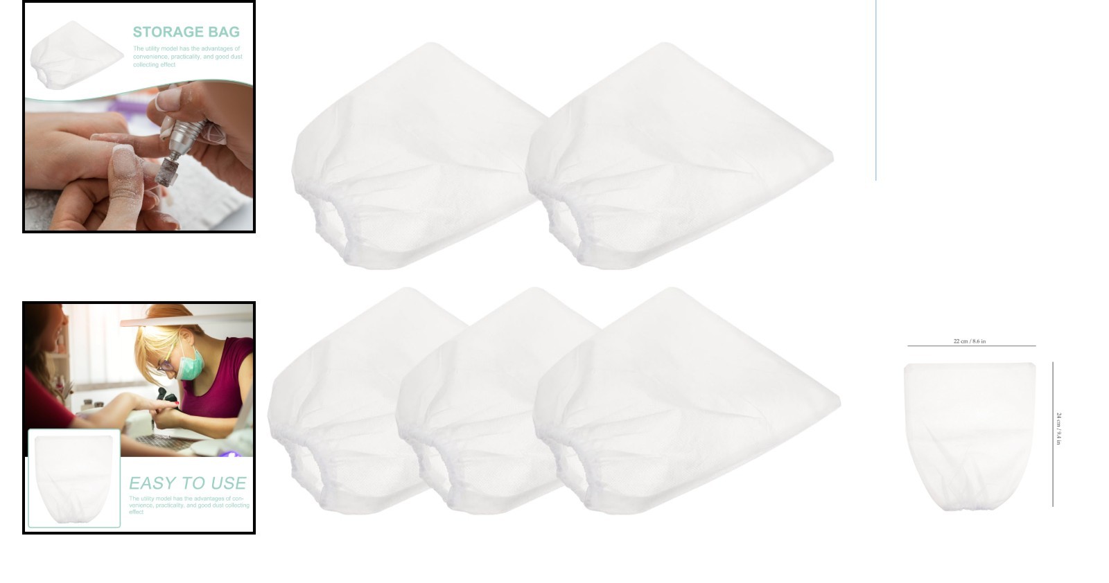 5 Pcs Nail Dust Collection Bags – Lightweight, Easy-Install Non-Woven Fabric