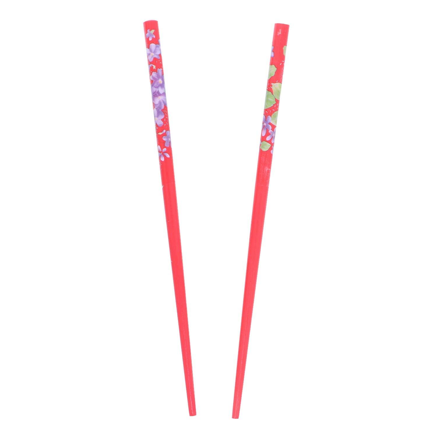 Set of Two Wooden Hair Sticks With Flowers Pin Chopsticks 7 inches Red