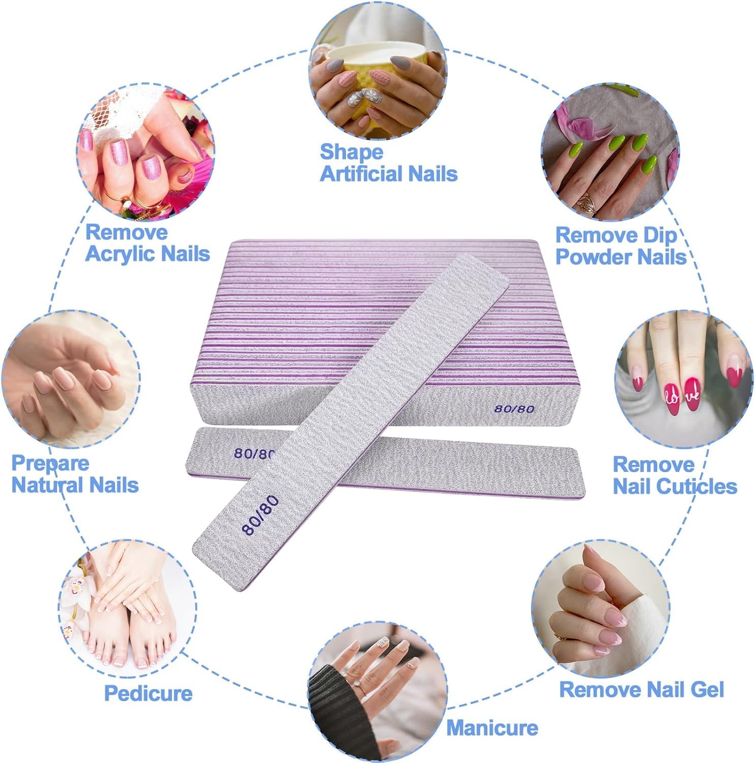 80/80 Grit Nail Files, Heavy Coarse Emery Boards for Acrylic Nails and l