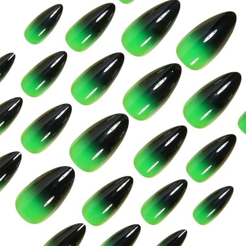 Green Black Gradient Press on Nails Glossy Medium Almond Fake Nails style12