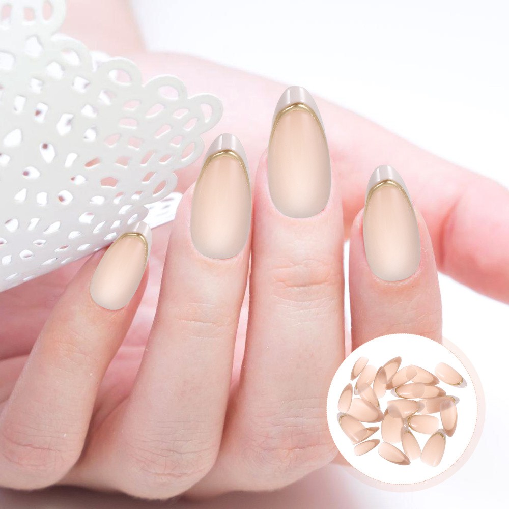 1Set Clear Press on Nails Almond Shape Full Cover French Tip False Nails Pink