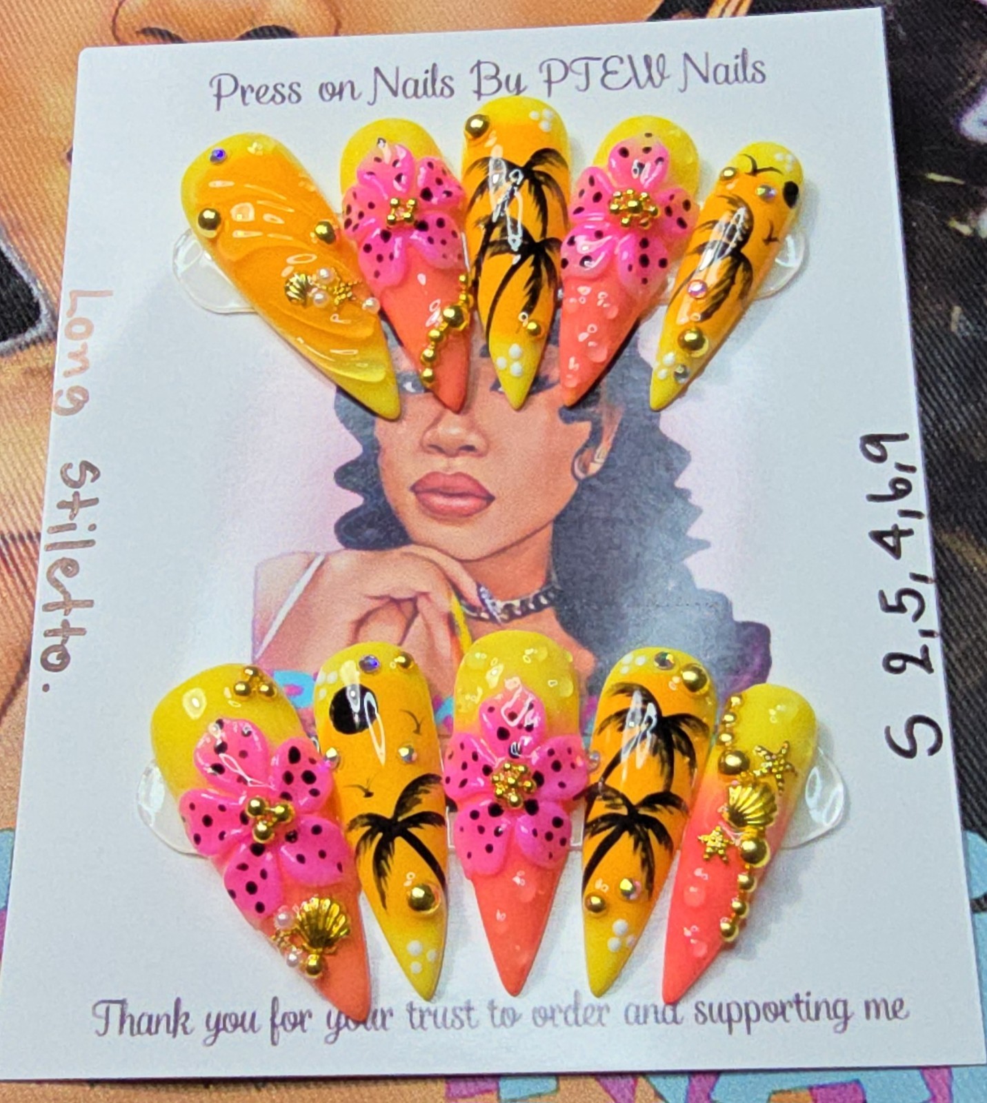 Handmade Gel Press On Nails, Small Size 2,5,4,6,9 Long Stiletto