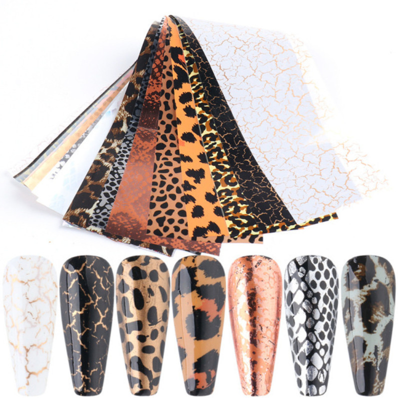 10Pcs Leopard Snake Skin Animal Print Cracked Nail Art Foil Transfer 2023 NS47