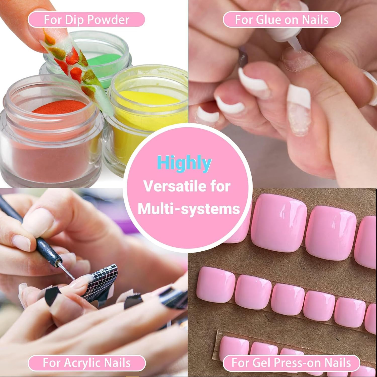 Wider Long Square Toe Nail Tips Full Cover with Glue, SINOKAME No File Matte
