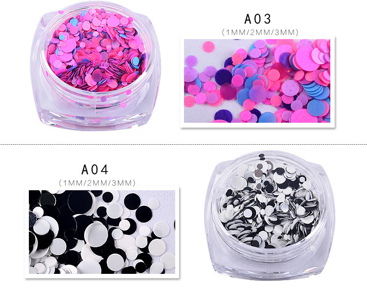 12 Colors Round Nail Glitter Flakes 1/2/3mm 3D Sequins Paillette Decor DIY Tips