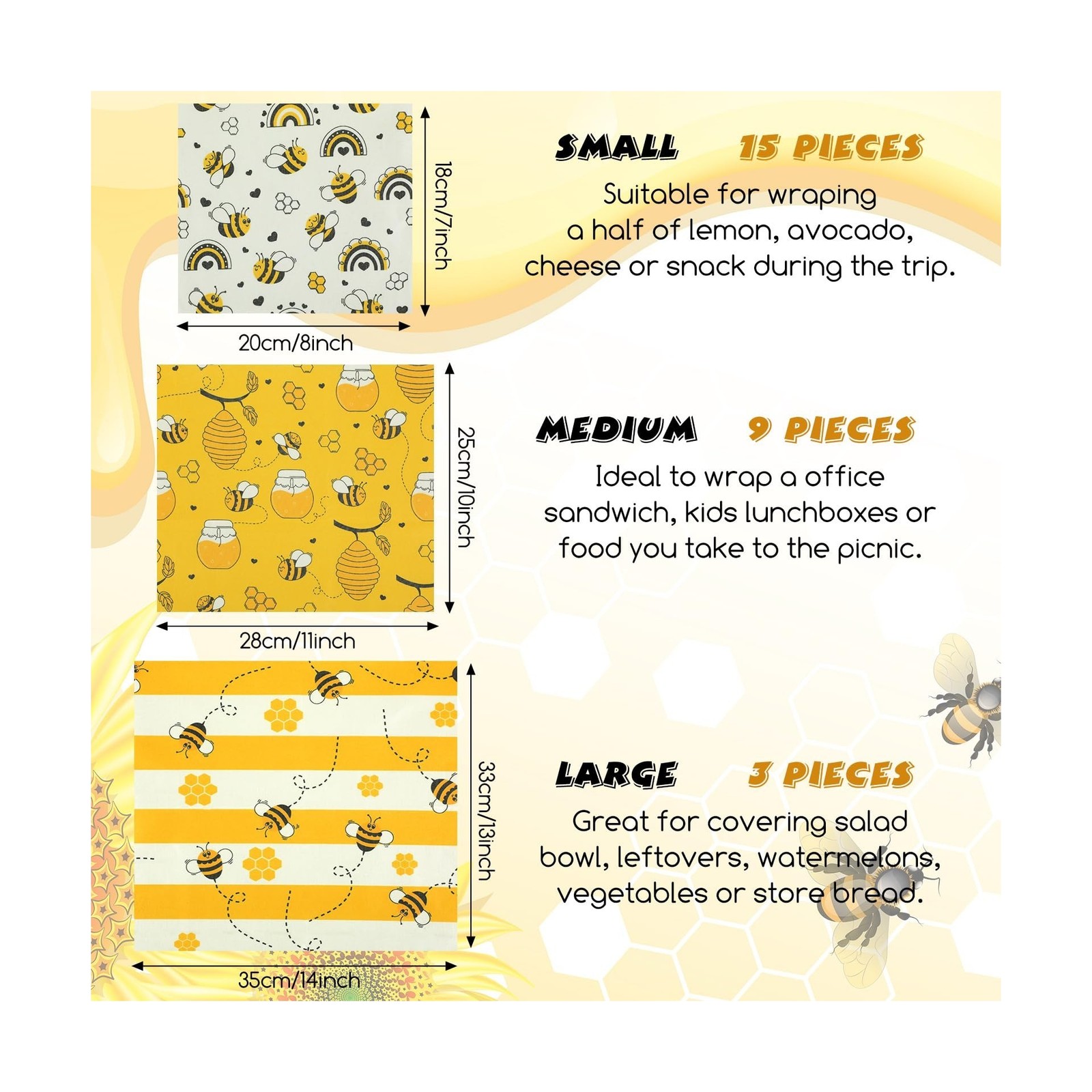 Tranqun 27 Pack Beeswax Wraps for Food Reusable Beeswax Assorte… FAST USA SHIP