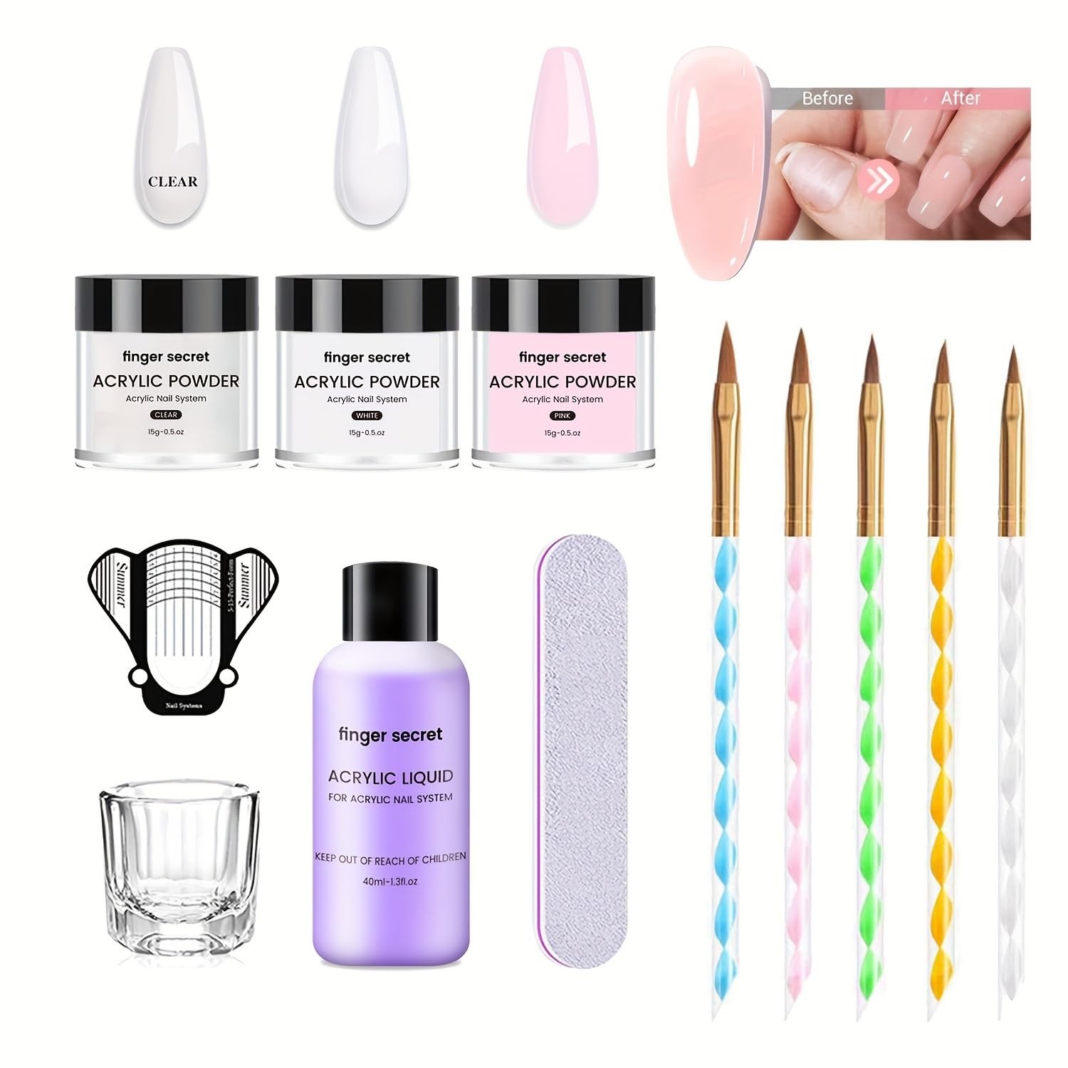 finger secret Basic Acrylic Nail Kit,Acrylic Powder and Liquid Multicolor-A2