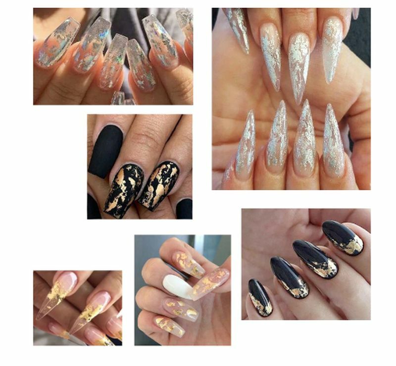Nail Art Foil Leaf Flakes Caviar Glitter Silver Gold Body Face Makeup Decoration