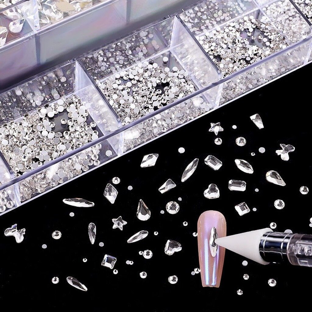 3100PCS/Boxed Luxury Rhinestone Nail Art Jewelry Set Glass Nail Crystals Box