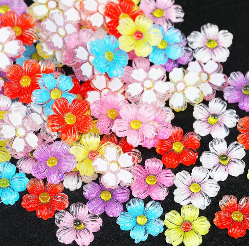 5Pcs Mini Daisy Flower Resin Flatback Nail Art Case Hair Pin Decoration NH17