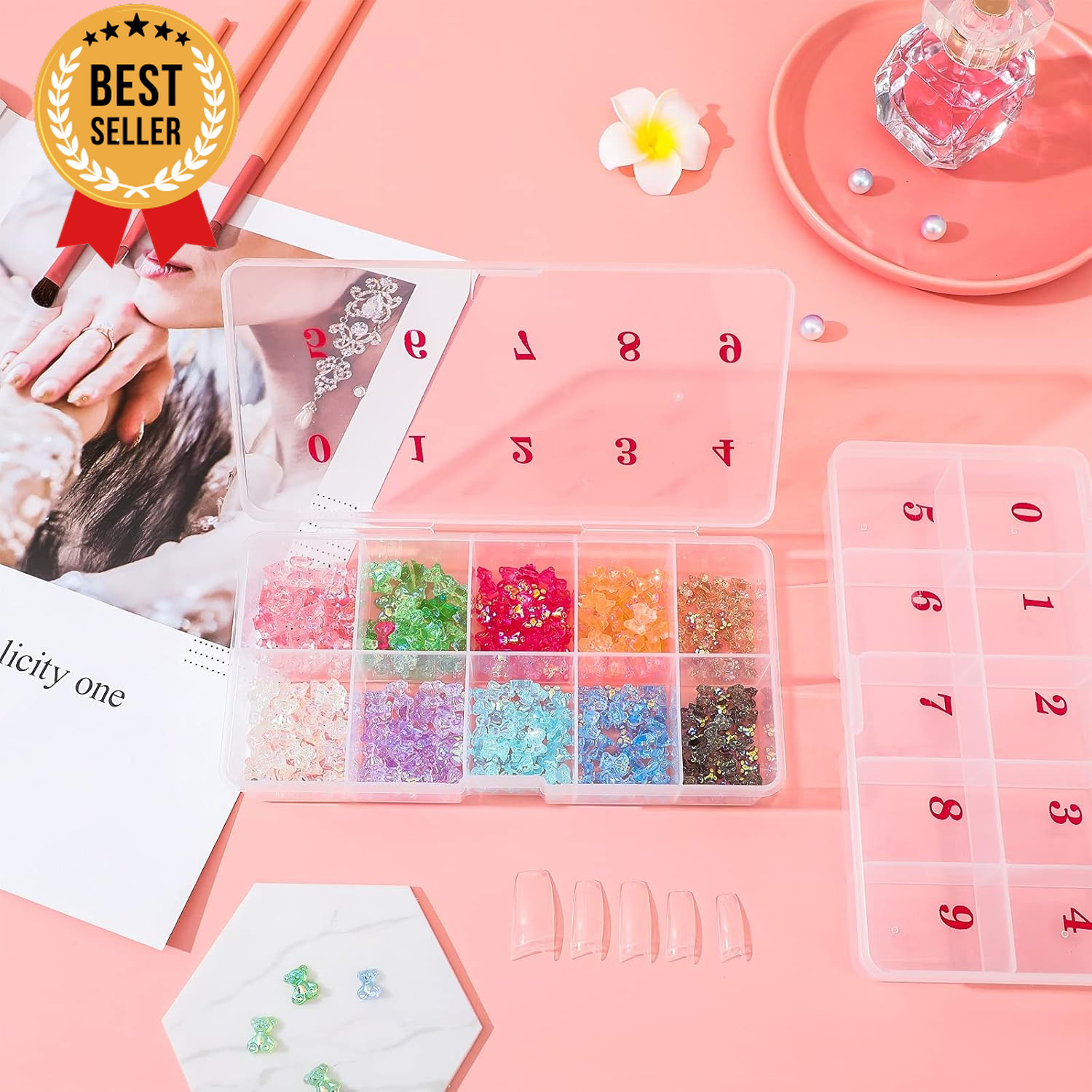 2x Empty Nail Tip Organizer Box 10-Grid Storage Case for Nails/Jewelry