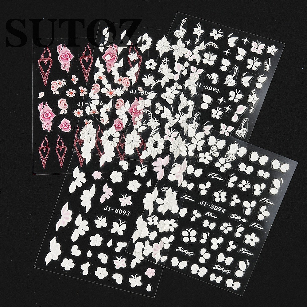 3D Flower Petal Embossed White Daisy Floral Nail Art Stickers Decor Slider NH29