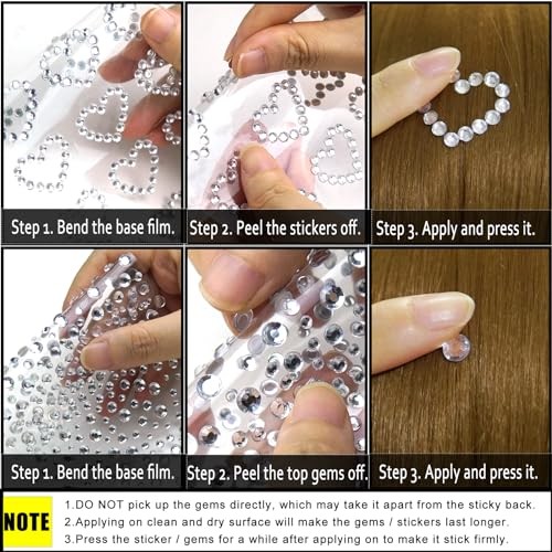 Hair Face Gems Jewels Self Adhesive Heart Numbers Letters Clear Gems(5 Sheets)
