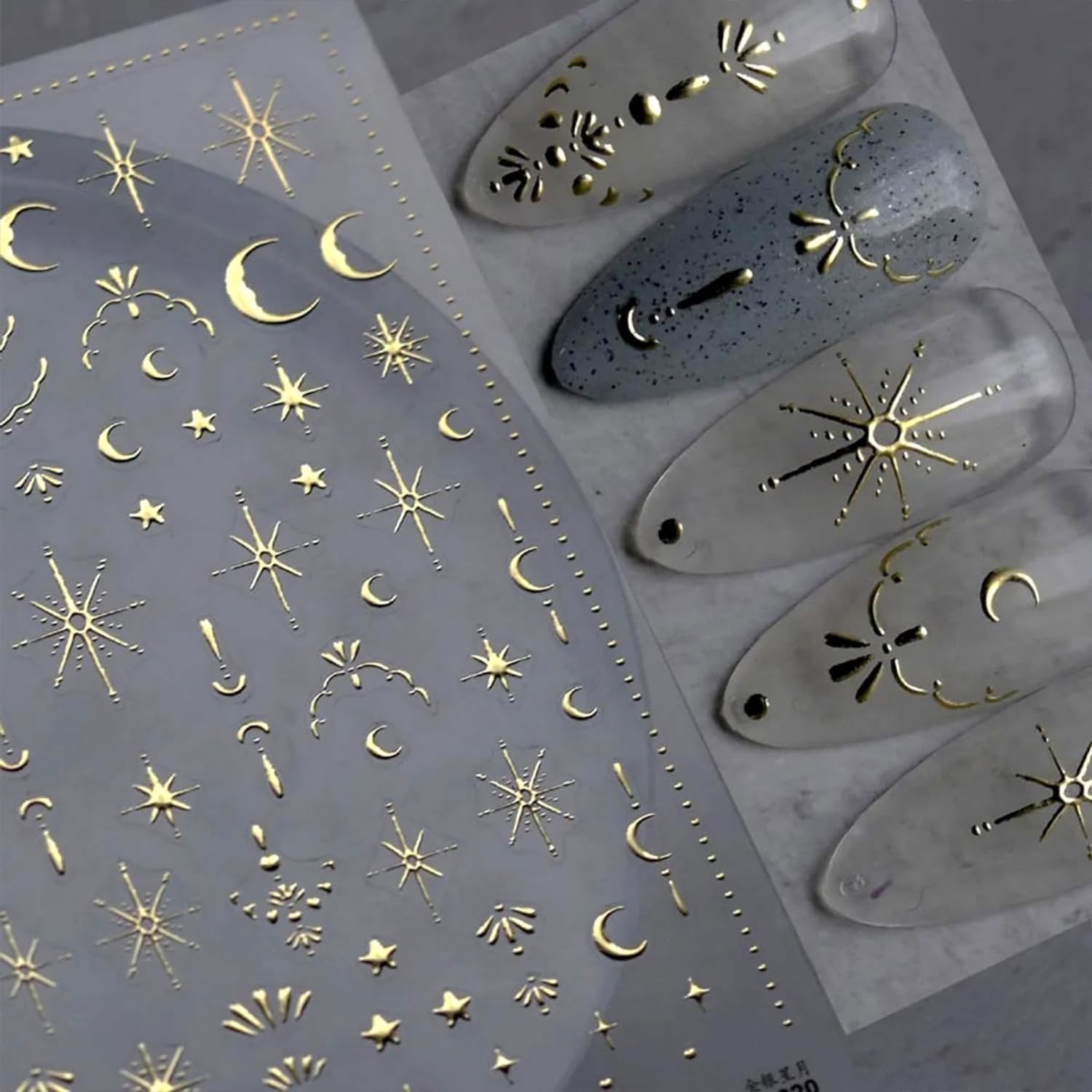2 Sheets Star Nail Stickers Gold Silvery Nail Art Decals Moon Nails Supplies …