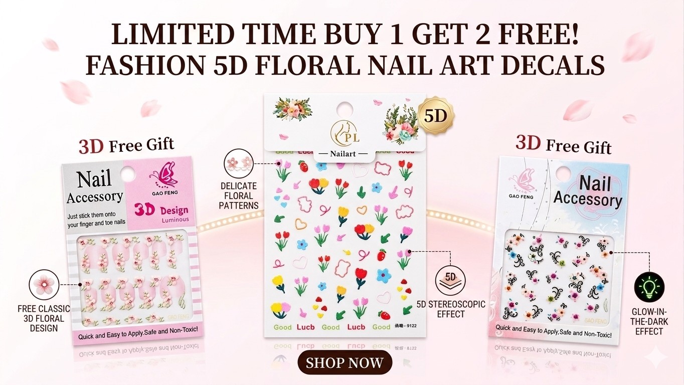 Buy 1 get 2 Free Yummy 5D Embossed Nail Art Stickers Self Adhesive Waterproof