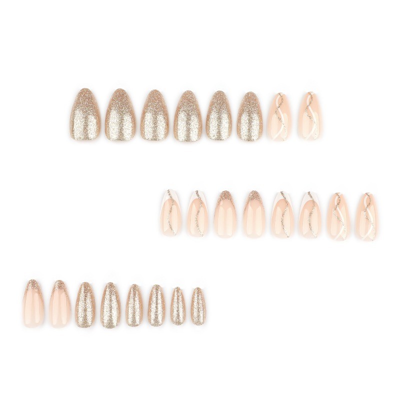 48pcs Light Luxury Premium Naked Gold French Wearing Armor Long Almond Nail Art