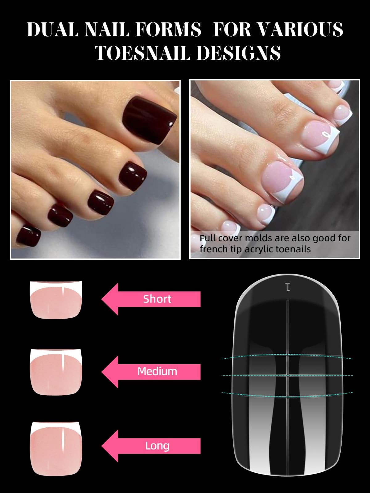 Poly Gel Toe Nail Form Set, Reusable Toenails Dual Forms for Nail Extensions,…