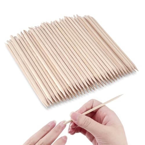 300 Pcs 4.5 Inch Orange Wooden Cuticle Pusher Sticks, Double-Sided